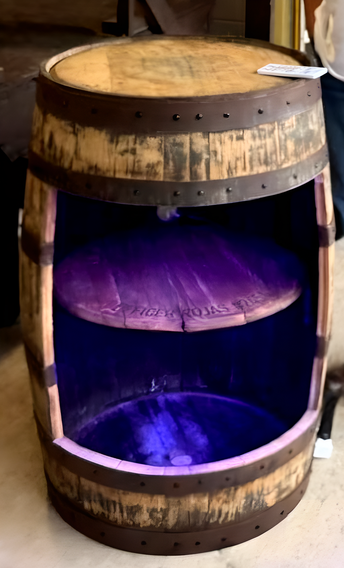 Reclaimed Bourbon Barrel Liquor Cabinets with RGB Illumination