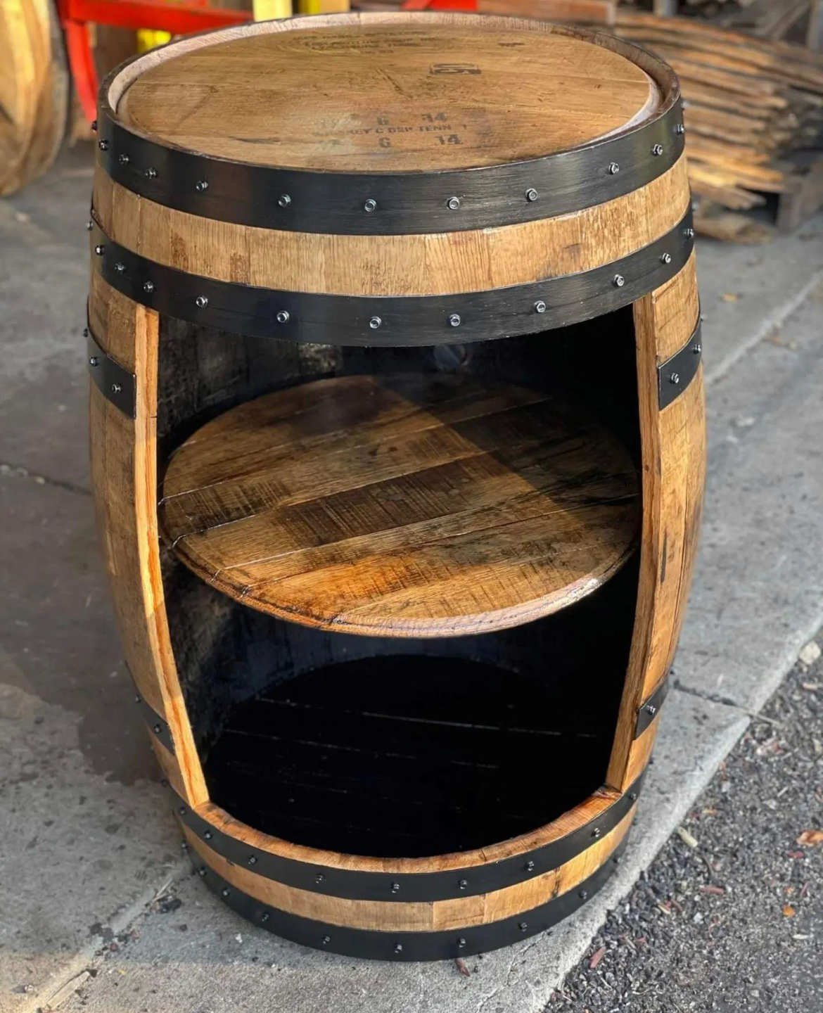 Reclaimed Bourbon Barrel Liquor Cabinet
