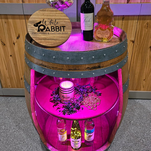 Reclaimed Wine Barrel Liquor Cabinets with RGB Illumination